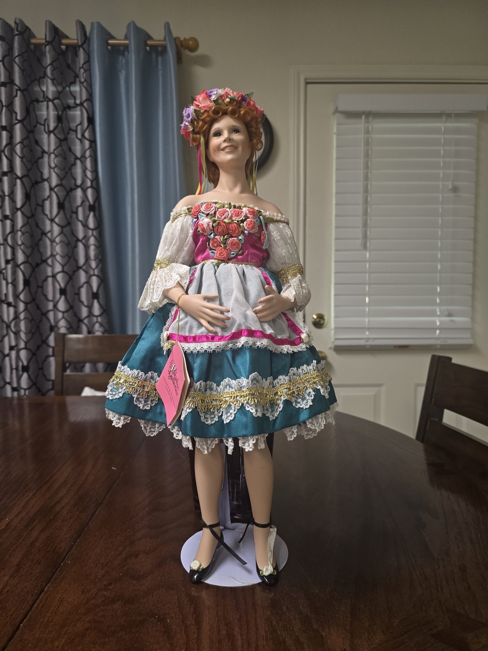 Handcrafted Floral Teal & White Decorative Doll